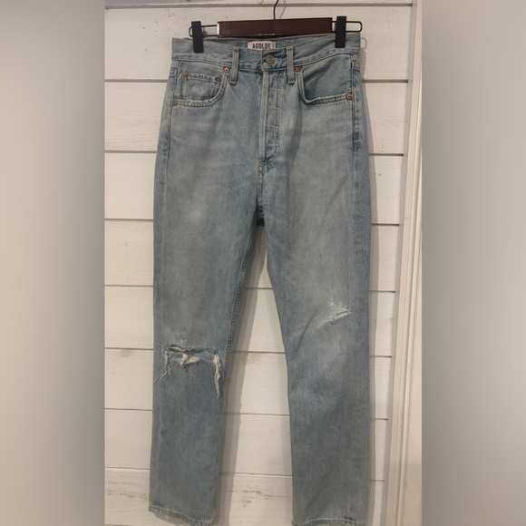 Agolde Riley High Rise Straight cropped .
Distressed Blue Jeans in size 24 W - Picture 6 of 10